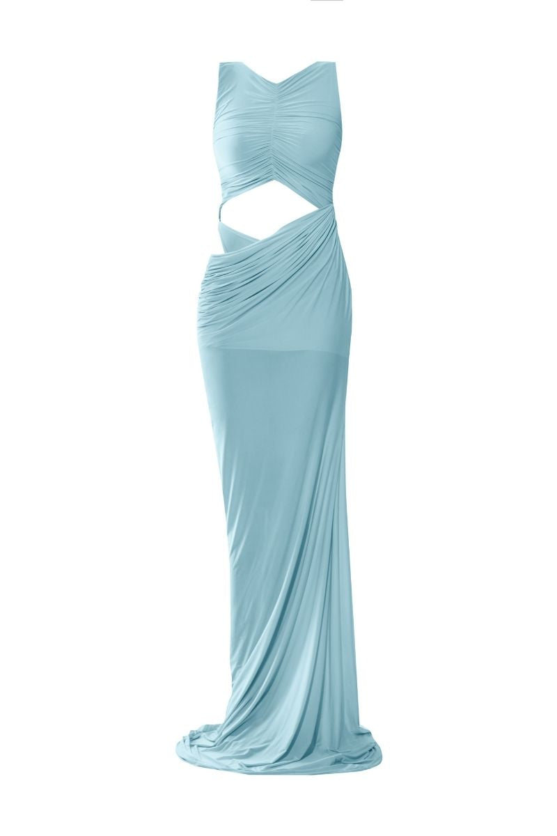 ELINA BABY BLUE CUT-OUT MAXI DRESS - CULT MIA