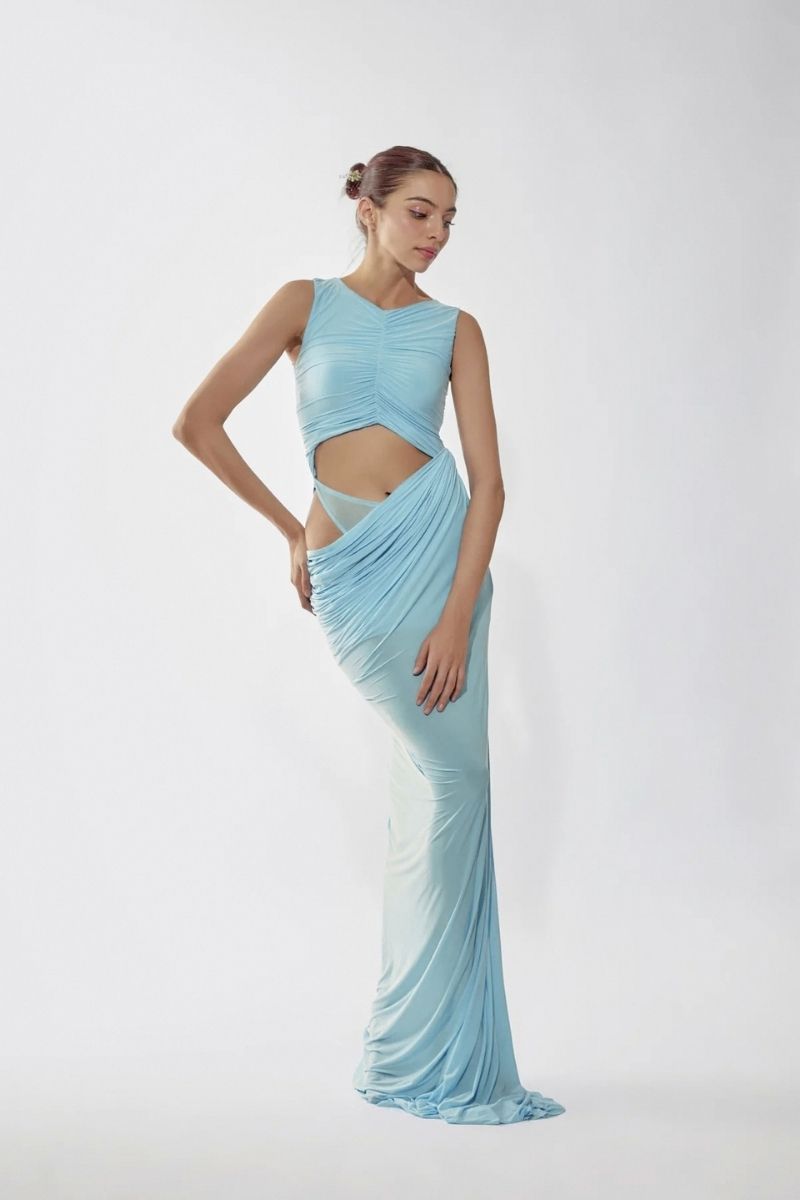 ELINA BABY BLUE CUT-OUT MAXI DRESS - CULT MIA