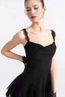Black Elizabeth lace mini dress by Nana Jacqueline featuring intricate lace details and a fitted silhouette.