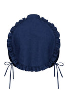 Dark blue Ellen bib top by ANA + MARIA featuring a ghost graphic, adjustable straps, and a stylish, casual design.