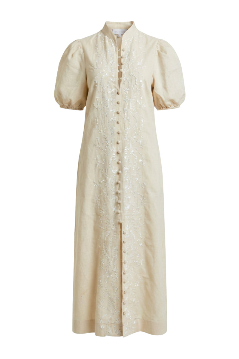 ELLIANA BARONG MIDI DRESS IN FLAXEN