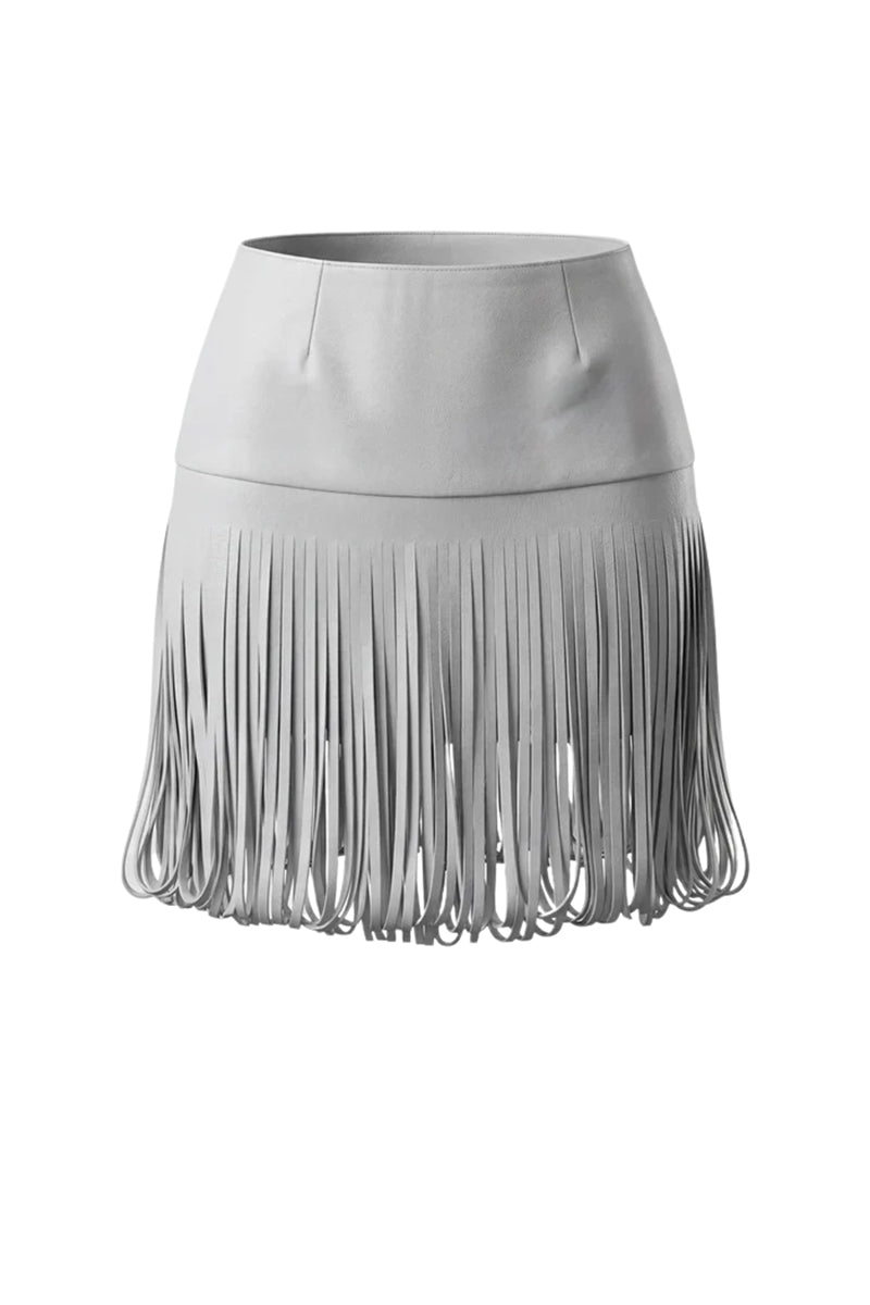 White leather midi skirt by Double A featuring a sleek, fitted design and clean waistband, perfect for stylish everyday wear.