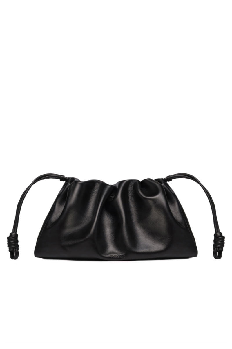 Black Elora shoulder bag by TUEAM'S featuring a sleek design and top handle, ideal for everyday use.