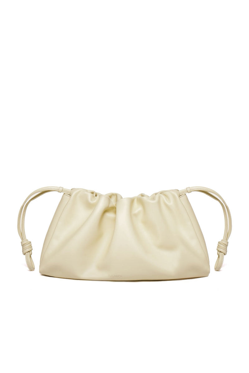 TUEAM'S Elora shoulder bag in butter yellow with a sleek design and top handle, perfect for casual or formal outfits.