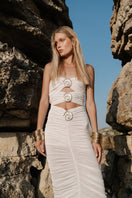 Gigii's Elysia Maxi Dress showing flowing fabric and elegant design, perfect for summer or special occasions.