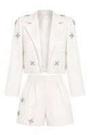 Monika Dimova embellished crepe tailored co-ord set featuring intricate embellishments and a sleek, modern design.