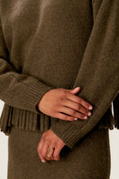Rebecca Taylor Emelia fringe sweater in olive color, featuring a cozy knit with fringe details, perfect for casual wear.