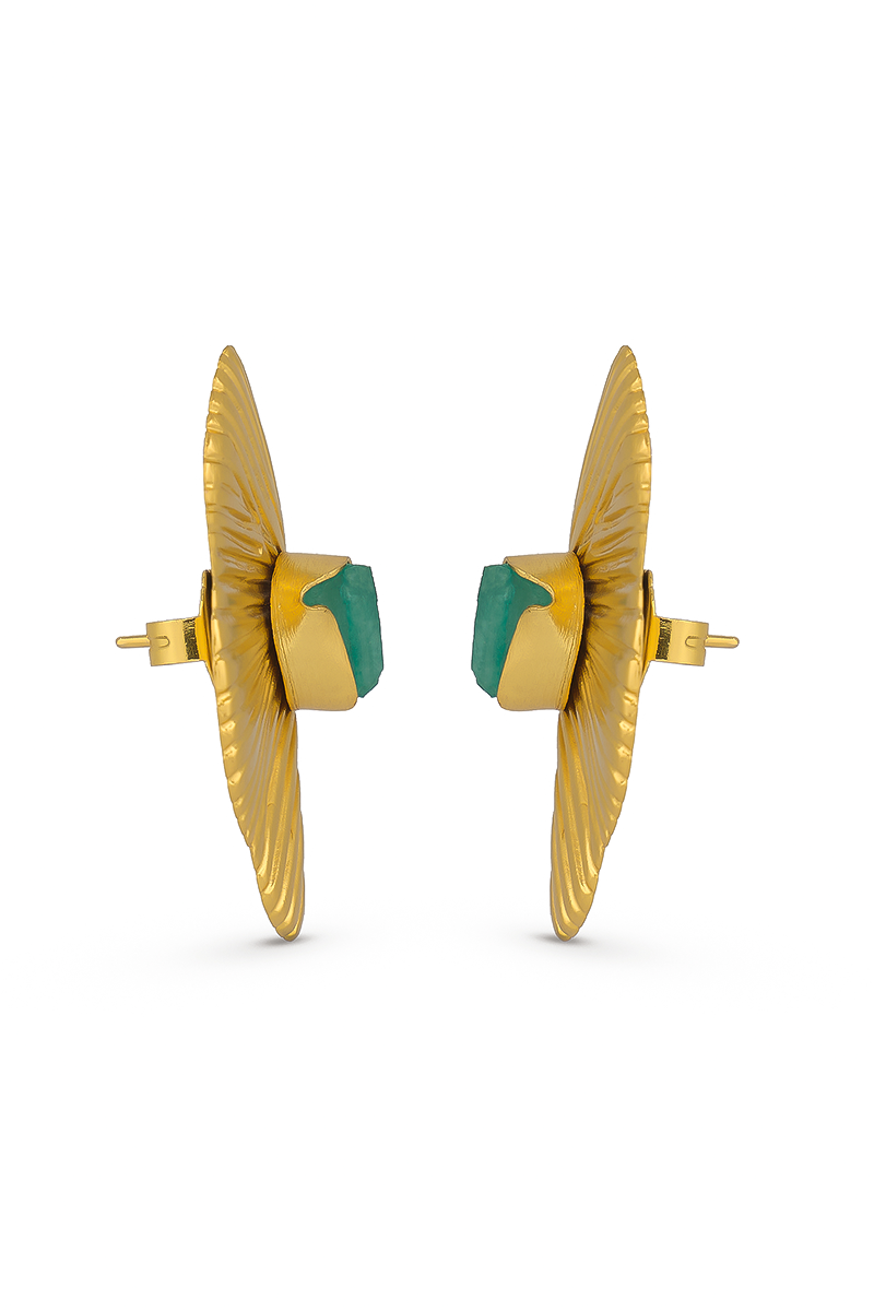EMERALD VERTICAL WAVES FRONT BACK EARRINGS - CULT MIA