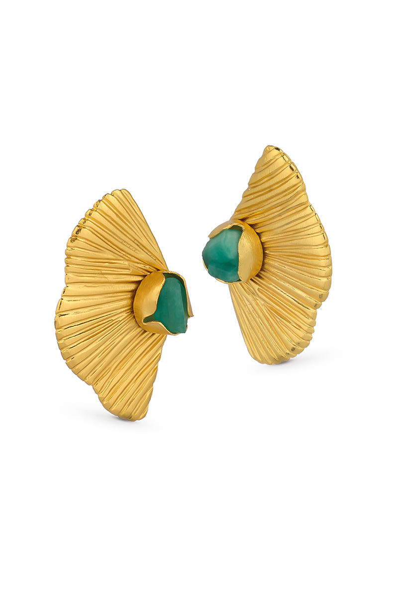 EMERALD VERTICAL WAVES FRONT BACK EARRINGS - CULT MIA