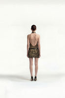 Embroidered multicolor sequin mini dress by Tayfun Kaba featuring intricate embroidery and shimmering sequins.