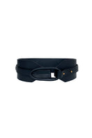 Black leather Entrerrios belt by ISIDORA MALVA, featuring a sleek design and sturdy buckle, perfect for casual and formal wear.