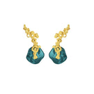 Gold teal erosion earrings by Jude Benhalim featuring textured metal design with dangling elements in a stylish, modern jewelry style.