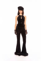 Black velvet pants from Nana Jacqueline's Estelle collection, featuring a tailored fit and smooth fabric.