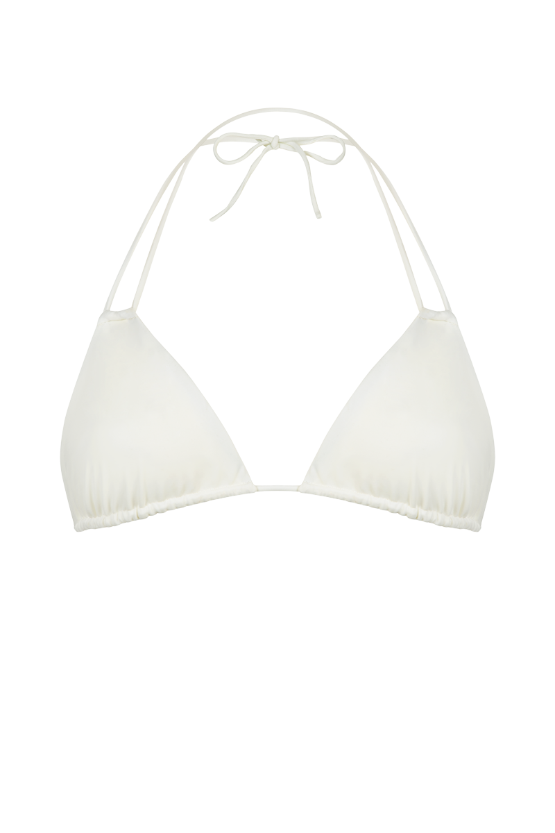 Alicia Swim EVA top in sand color, stylish bikini top with smooth fabric and adjustable straps, perfect for beach or pool.