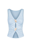 Summer Away Evia top in baby blue, casual women's blouse with long sleeves and a relaxed fit.