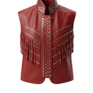 Red Ezra leather vest by Double A, stylish sleeveless men's vest made of high-quality leather, shown on a model.