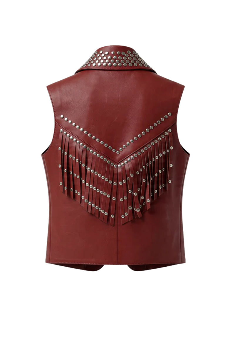 Red Ezra leather vest by Double A, showcasing a stylish, fitted leather vest with a smooth finish and classic design.