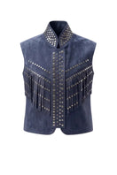 Double A Ezra suede vest in blue, featuring a stylish sleeveless design and soft suede fabric.