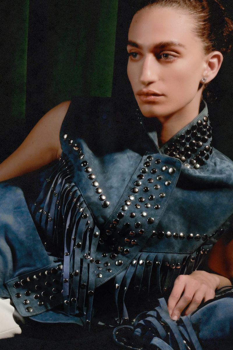 Double A Ezra suede vest in blue, showcasing a stylish sleeveless design with a soft suede texture and modern fit.