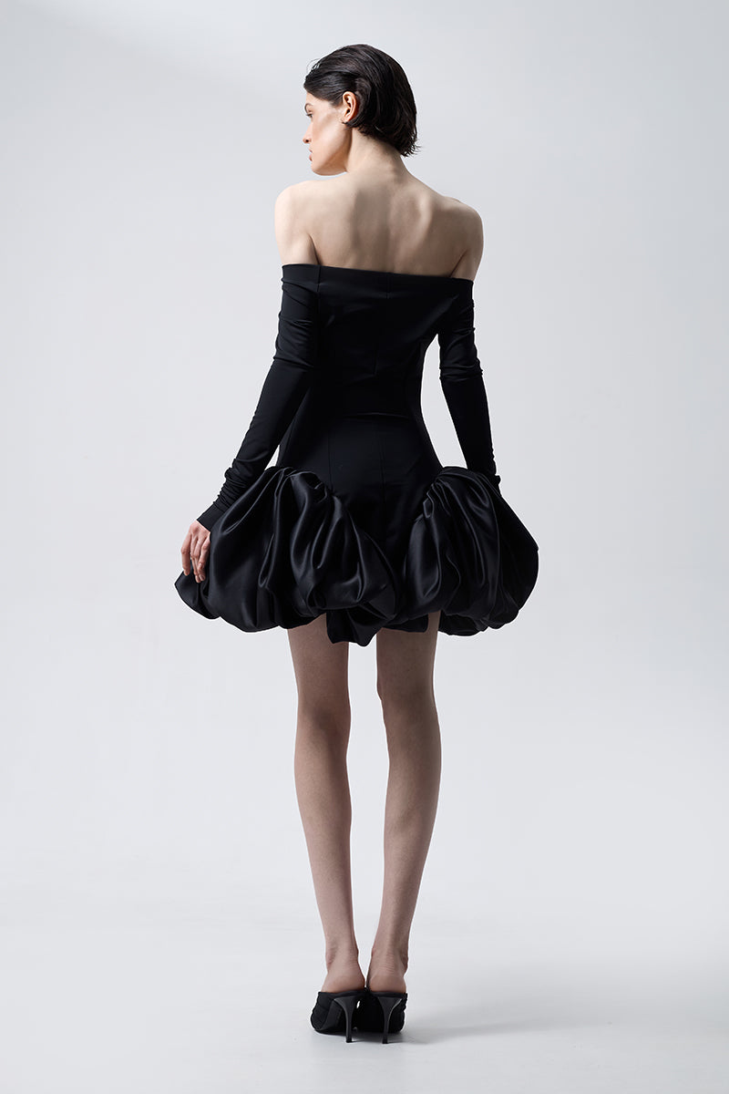 MERINGUE FLOUNCE MINI DRESS IN BLACK - CULT MIA