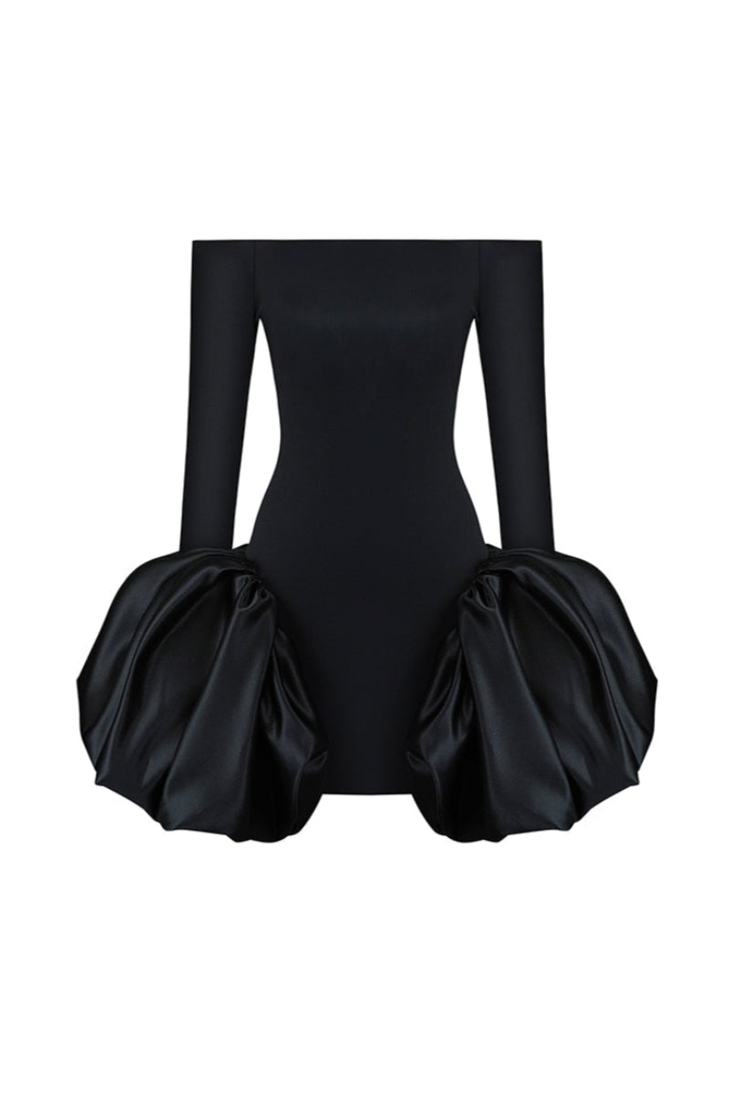 MERINGUE FLOUNCE MINI DRESS IN BLACK - CULT MIA