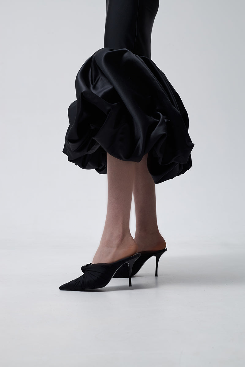 MERINGUE FLOUNCE MIDI DRESS IN BLACK - CULT MIA