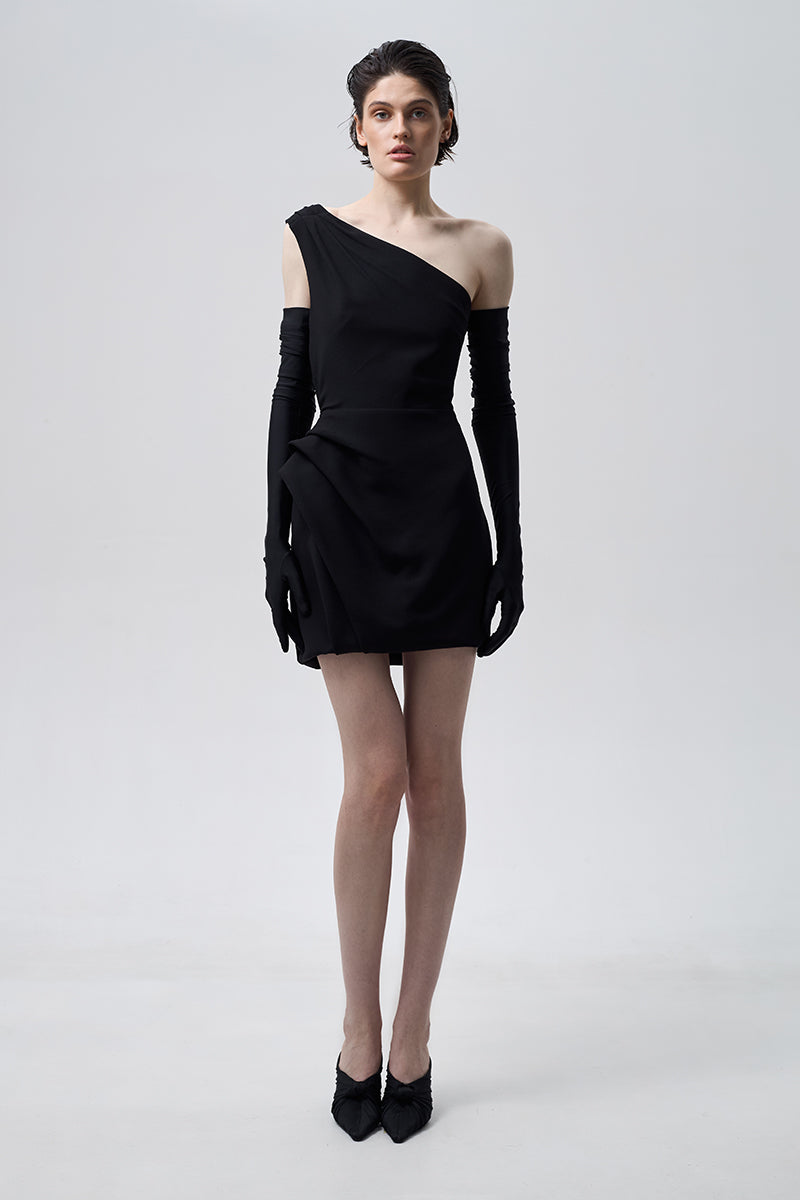 MINI ASYMMETRICAL DRESS IN BLACK - CULT MIA