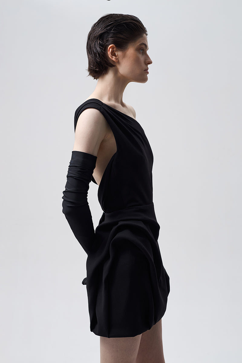 MINI ASYMMETRICAL DRESS IN BLACK - CULT MIA