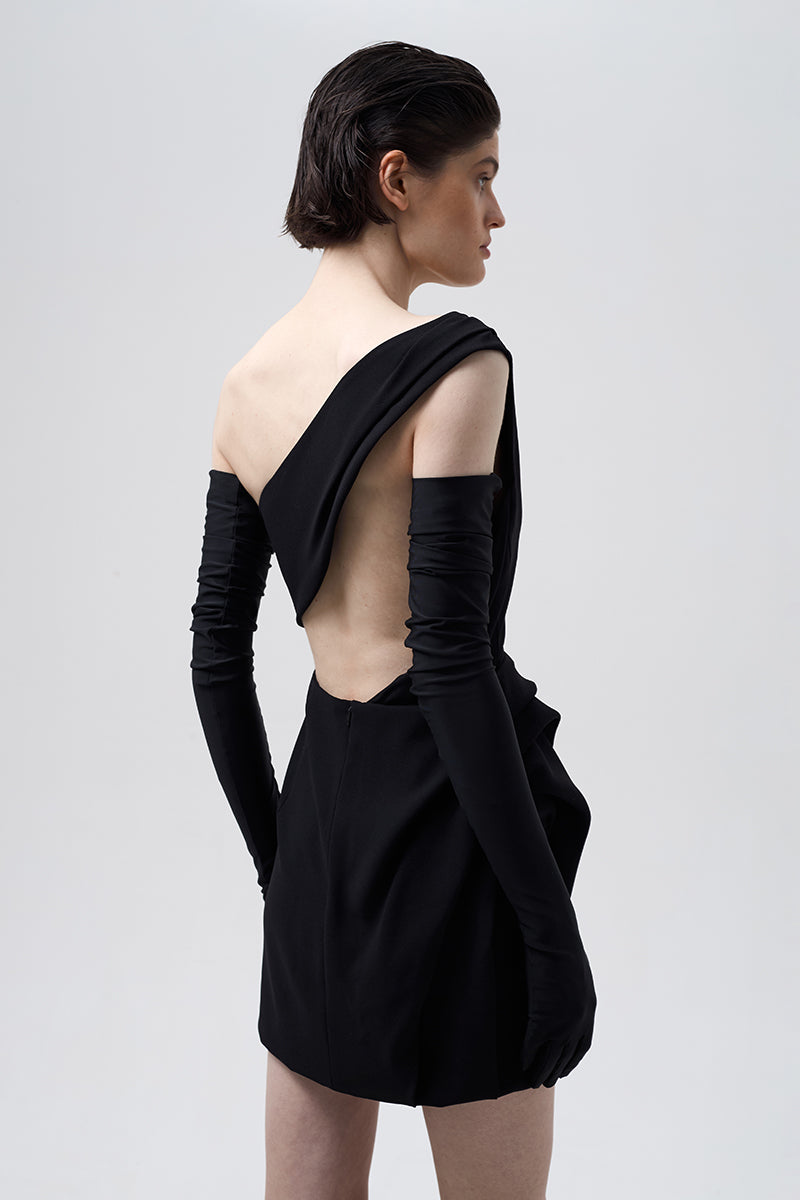 MINI ASYMMETRICAL DRESS IN BLACK - CULT MIA
