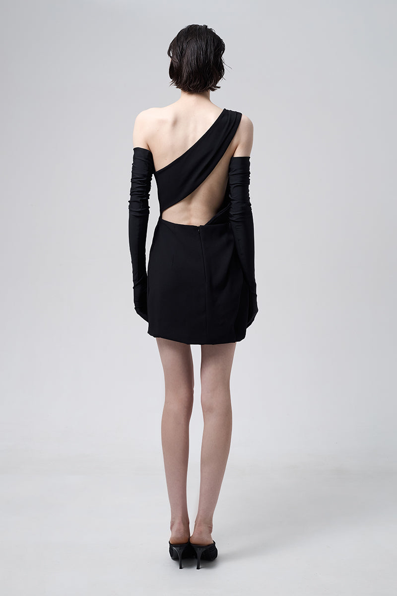 MINI ASYMMETRICAL DRESS IN BLACK - CULT MIA