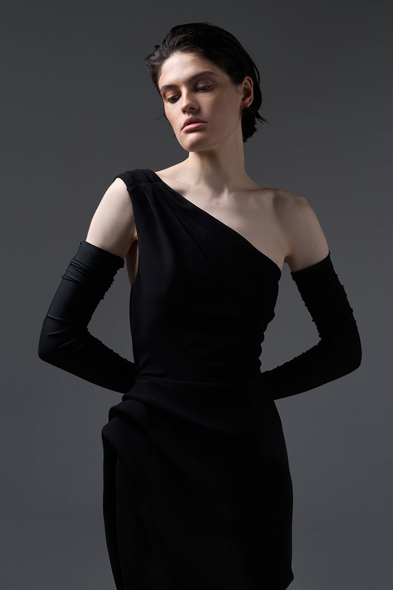 MINI ASYMMETRICAL DRESS IN BLACK - CULT MIA