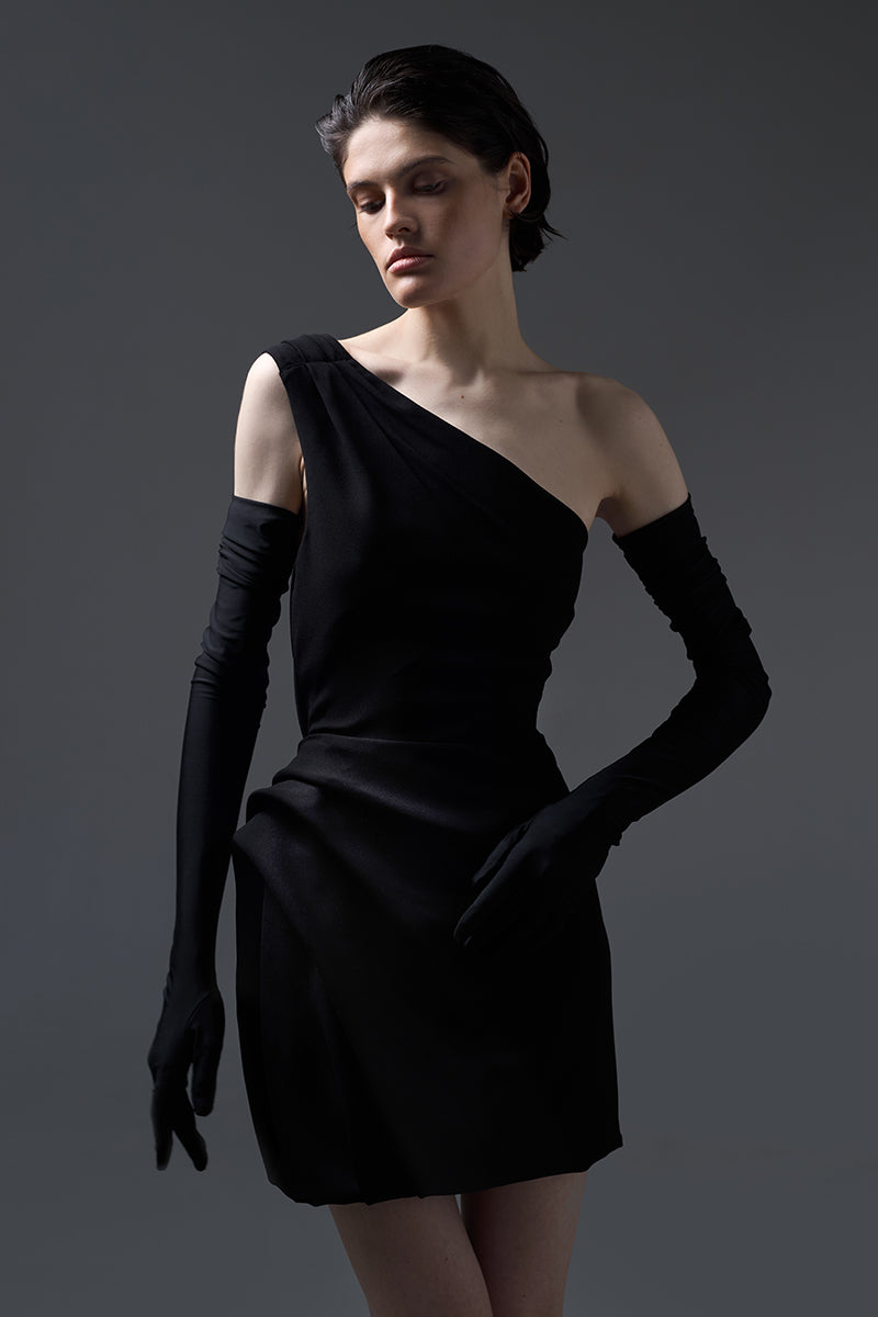 MINI ASYMMETRICAL DRESS IN BLACK - CULT MIA