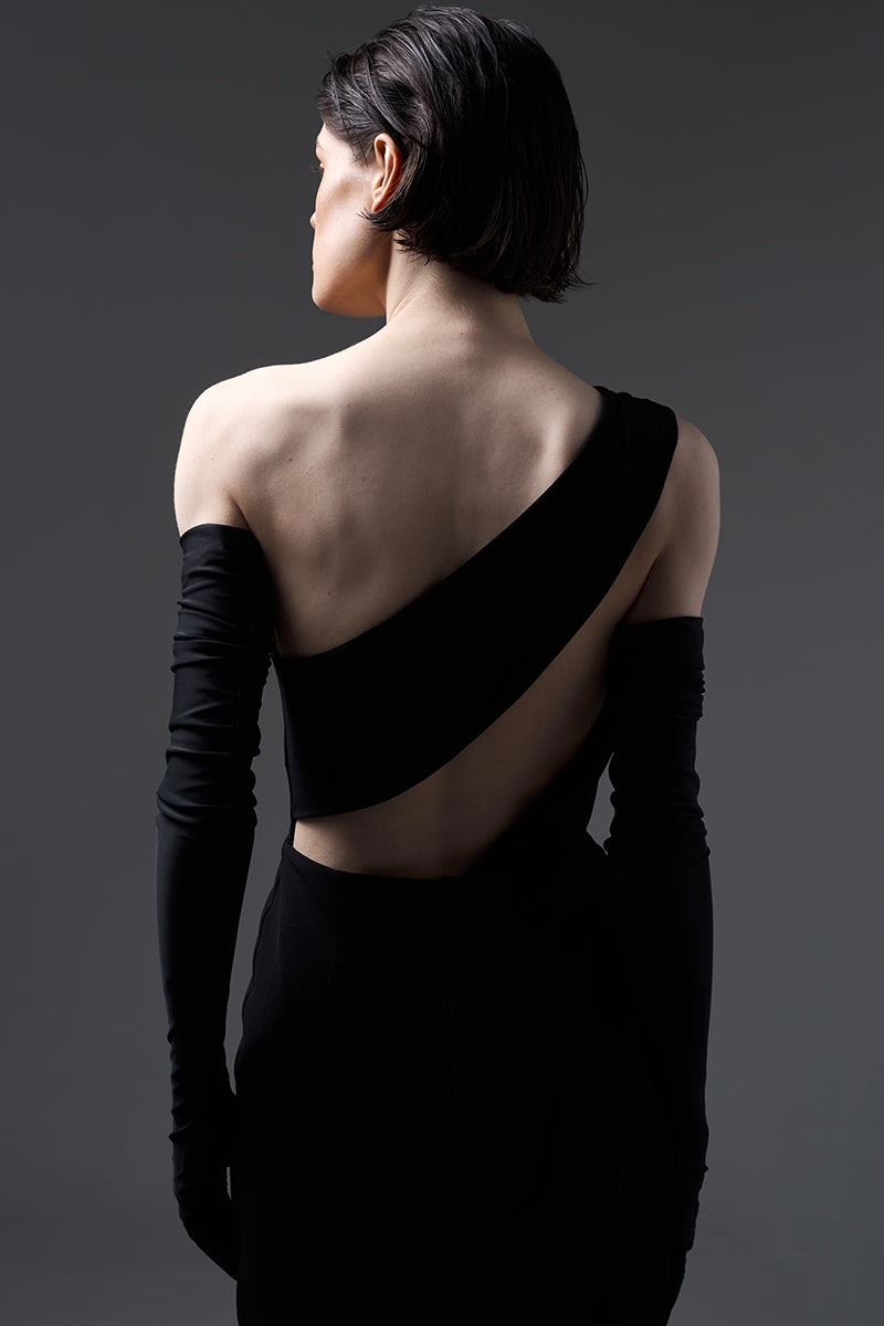 MINI ASYMMETRICAL DRESS IN BLACK - CULT MIA