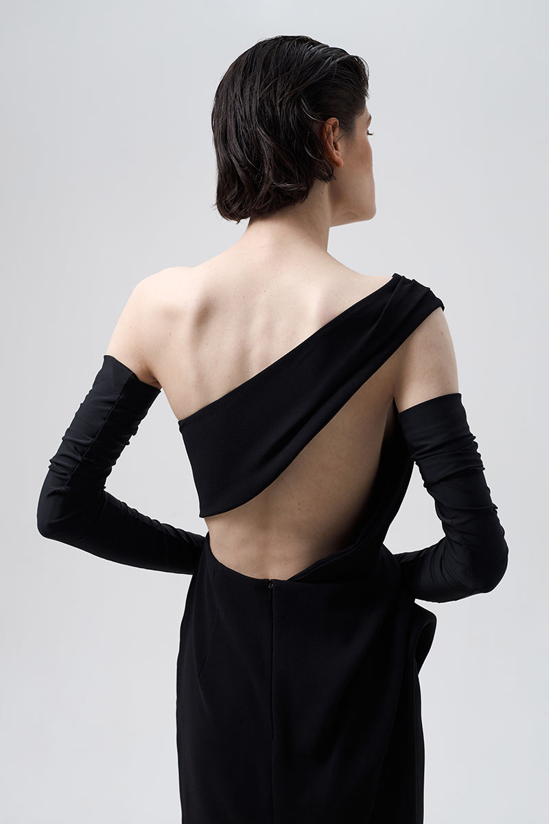 MINI ASYMMETRICAL DRESS IN BLACK - CULT MIA
