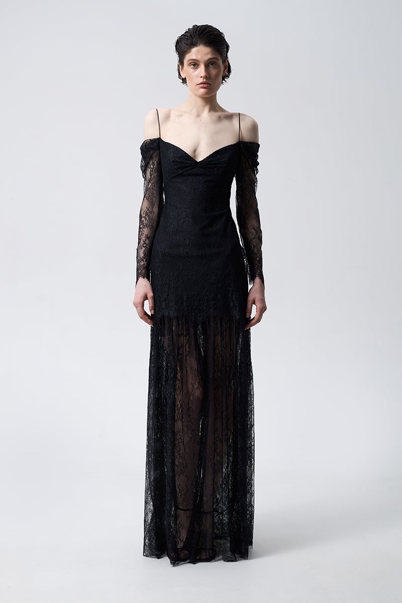 LACE DRAPED DRESS IN BLACK - CULT MIA
