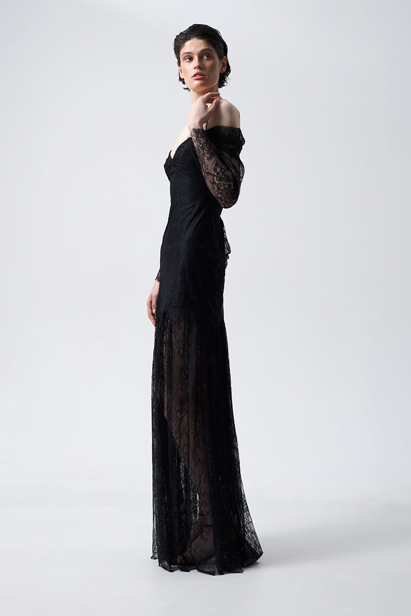 LACE DRAPED DRESS IN BLACK - CULT MIA