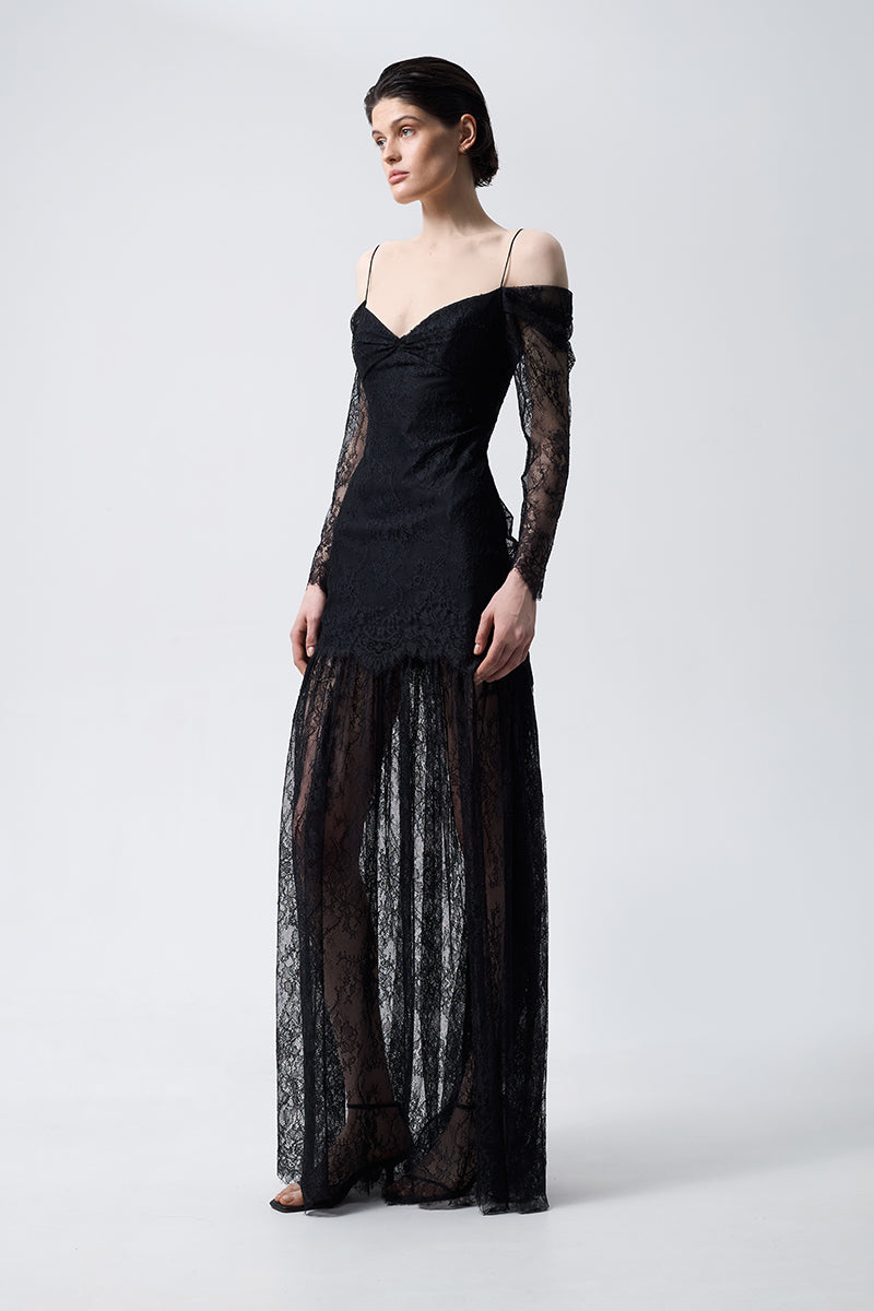 LACE DRAPED DRESS IN BLACK - CULT MIA