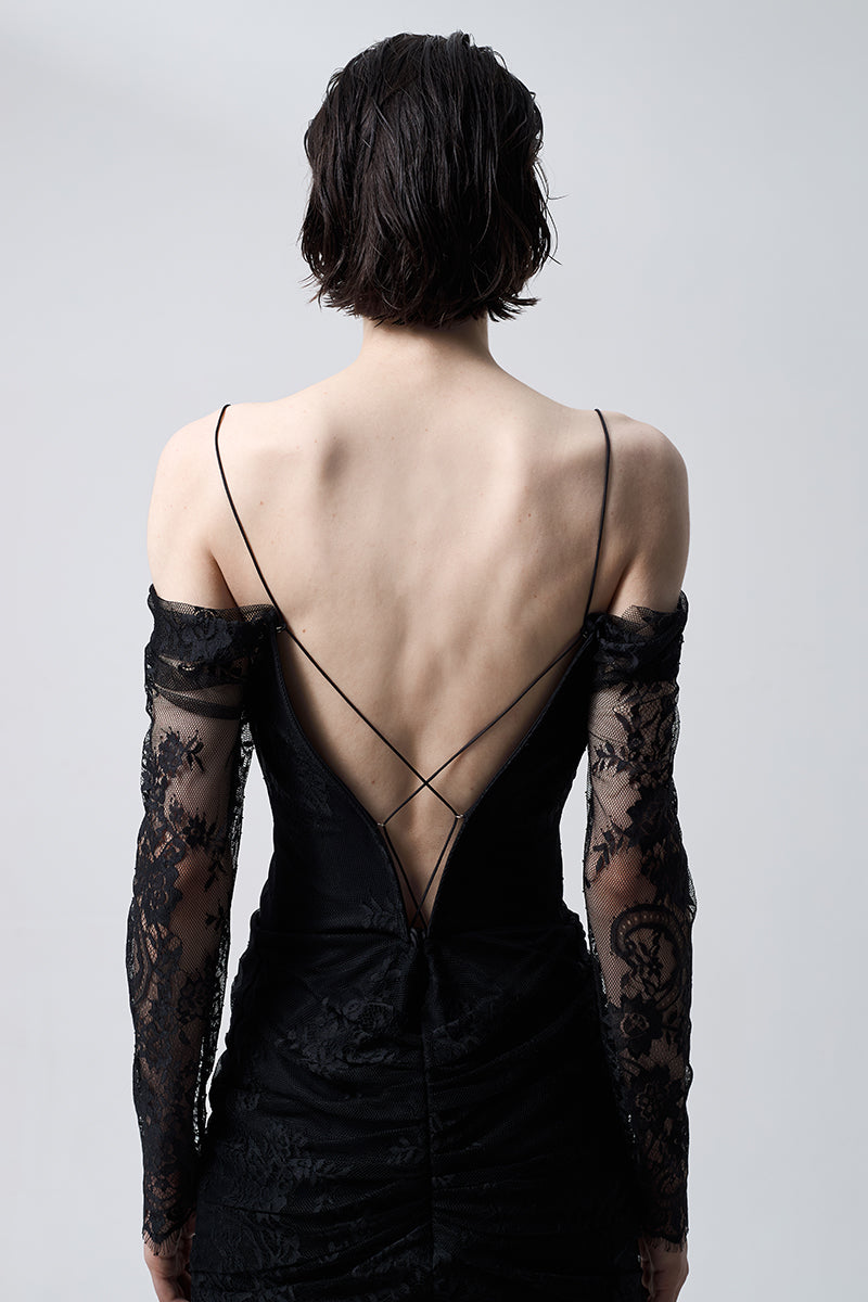 LACE DRAPED DRESS MINI IN BLACK - CULT MIA
