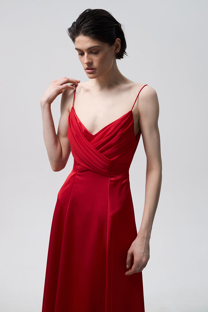 CHIFFON DRAPED DRESS IN RED - CULT MIA
