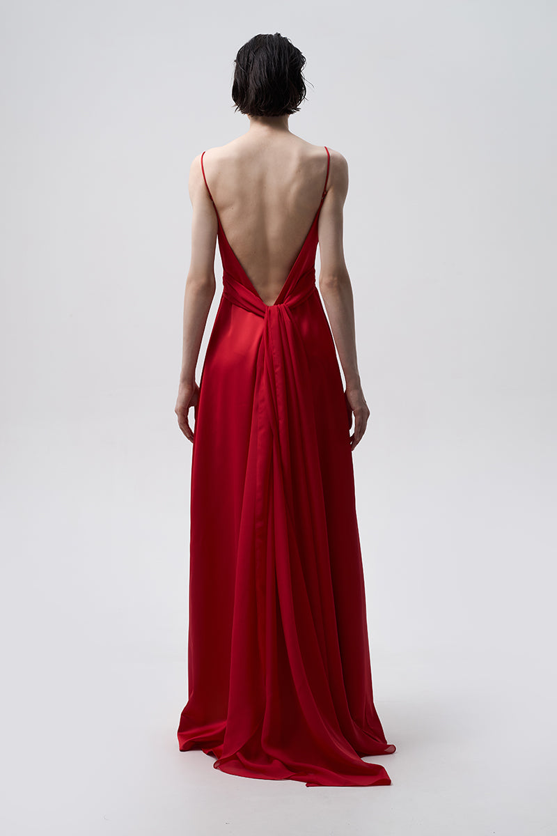 CHIFFON DRAPED DRESS IN RED - CULT MIA