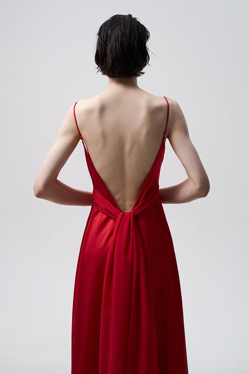 CHIFFON DRAPED DRESS IN RED - CULT MIA