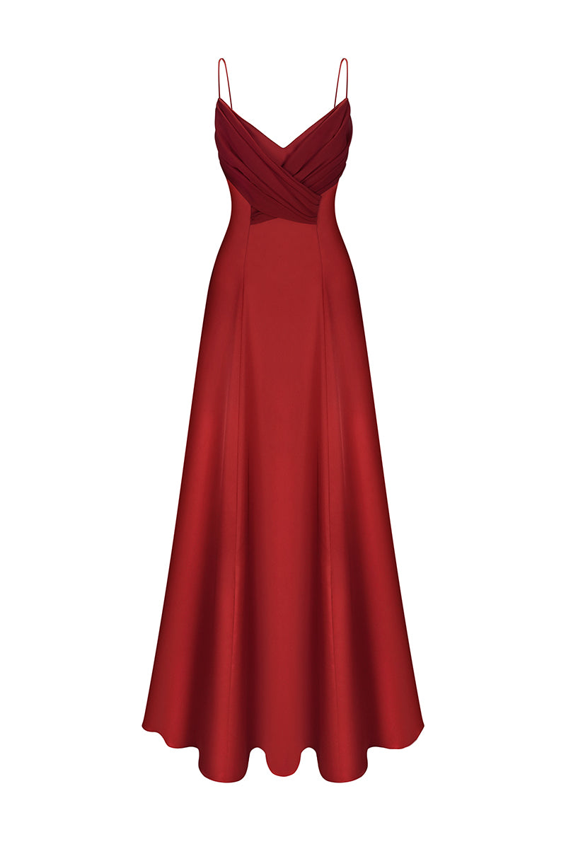 CHIFFON DRAPED DRESS IN RED - CULT MIA
