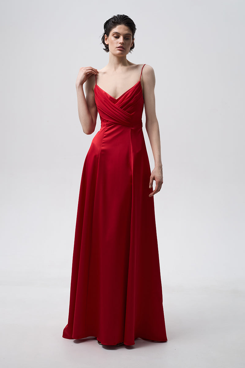 CHIFFON DRAPED DRESS IN RED - CULT MIA