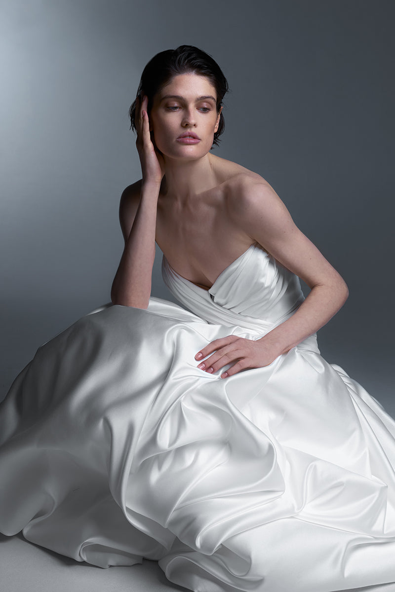 WAVE DRESS WITH DRAPING IN OFF WHITE - CULT MIA