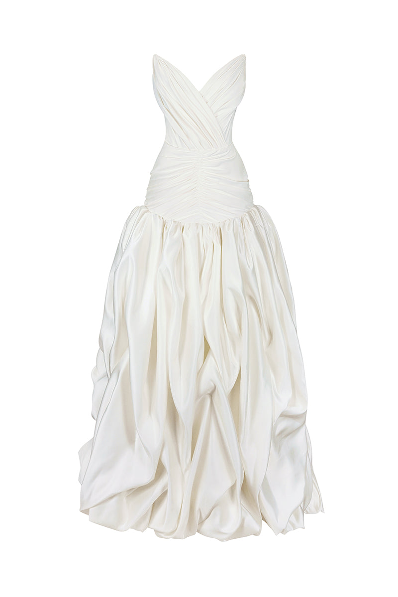WAVE DRESS WITH DRAPING IN OFF WHITE - CULT MIA