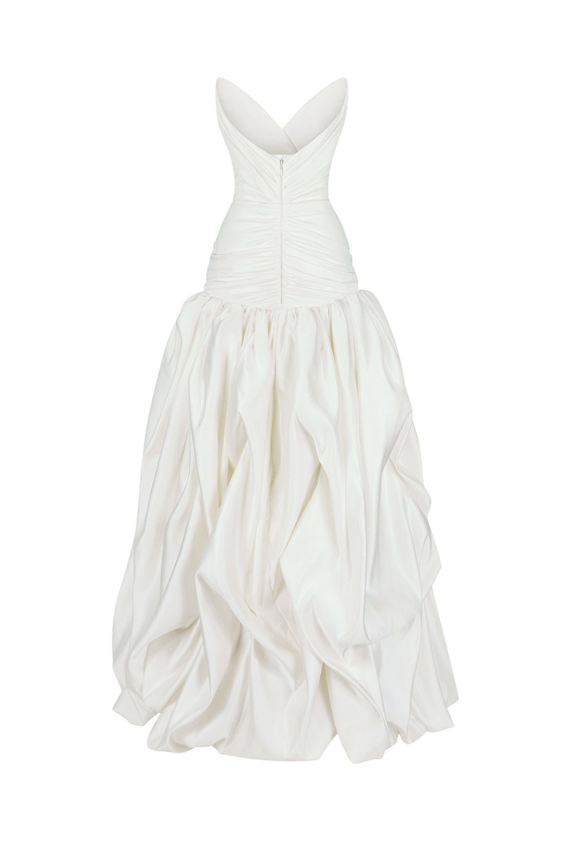 WAVE DRESS WITH DRAPING IN OFF WHITE - CULT MIA