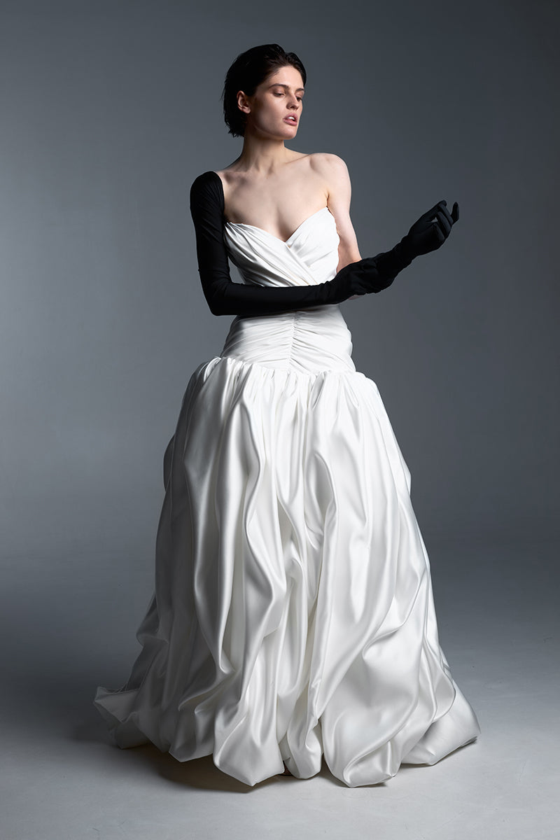 WAVE DRESS WITH DRAPING IN OFF WHITE - CULT MIA