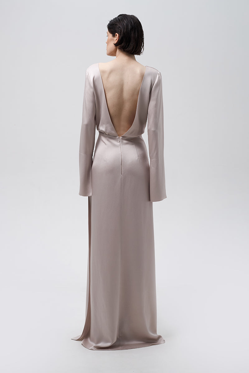 V-NECK DRESS IN LIGHT BEIGE - CULT MIA