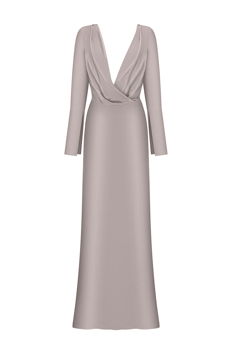 V-NECK DRESS IN LIGHT BEIGE - CULT MIA