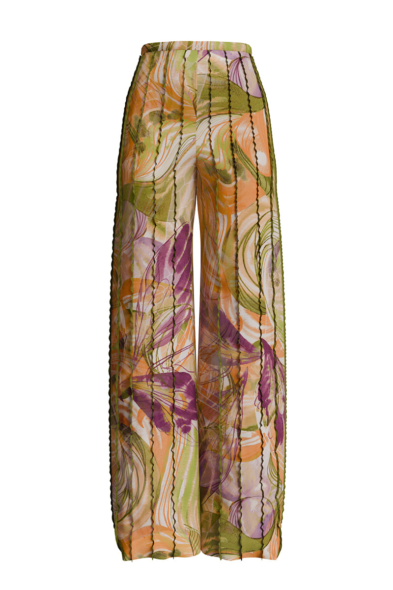 Andrea Iyamah Fara Mesh Pants in Vibrant Print, featuring lightweight mesh fabric with colorful, eye-catching design and relaxed fit.